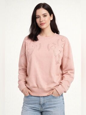 H&M Light Pink Embroidered Eyelet Sweatshirt